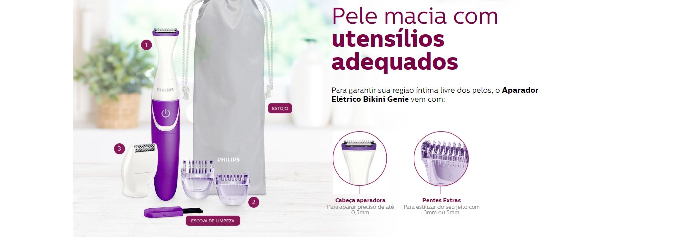 Aparador de Pelos íntimos Philips Bikini Genie Branco/Roxo - BRT383/15